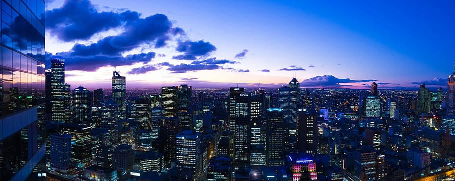 Dusk Cityscape in Melbourne, Victoria, Australia, buildings, photo, HD wallpaper