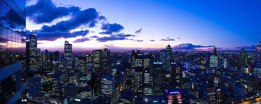 aerial photography of high rise buildings during golden hour HD wallpaper