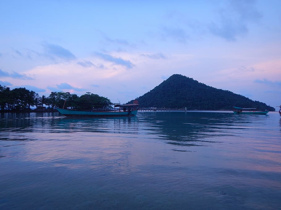 Landscape, Dawn, Sea, reflection, water, mountain, tranquil scene HD wallpaper