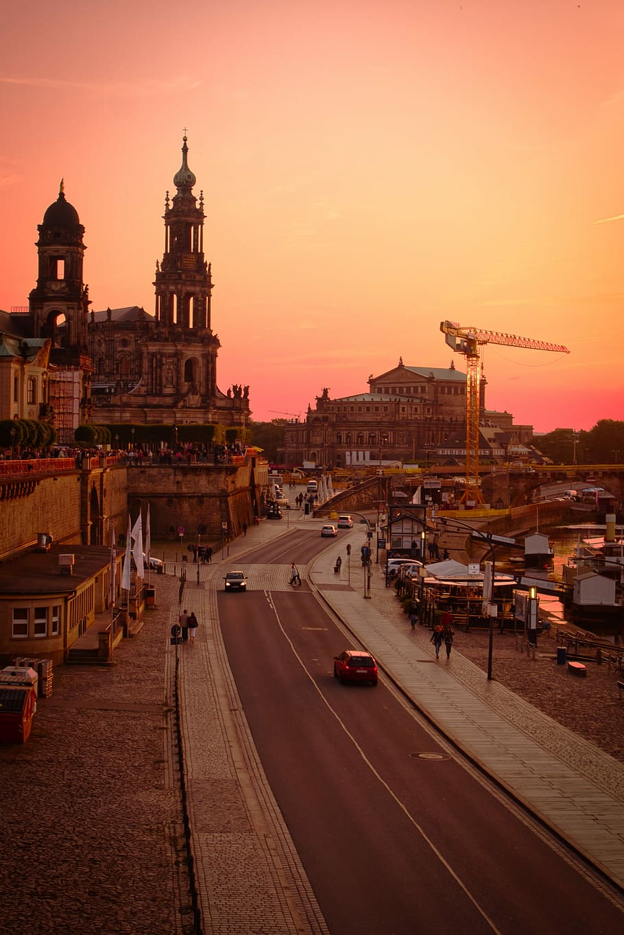 sunset, evening, sky, lights, abendstimmung, dresden, elbe HD wallpaper