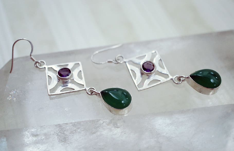 Agate, Purple, Amethyst, green, dangling, sterling silver, earrings HD wallpaper
