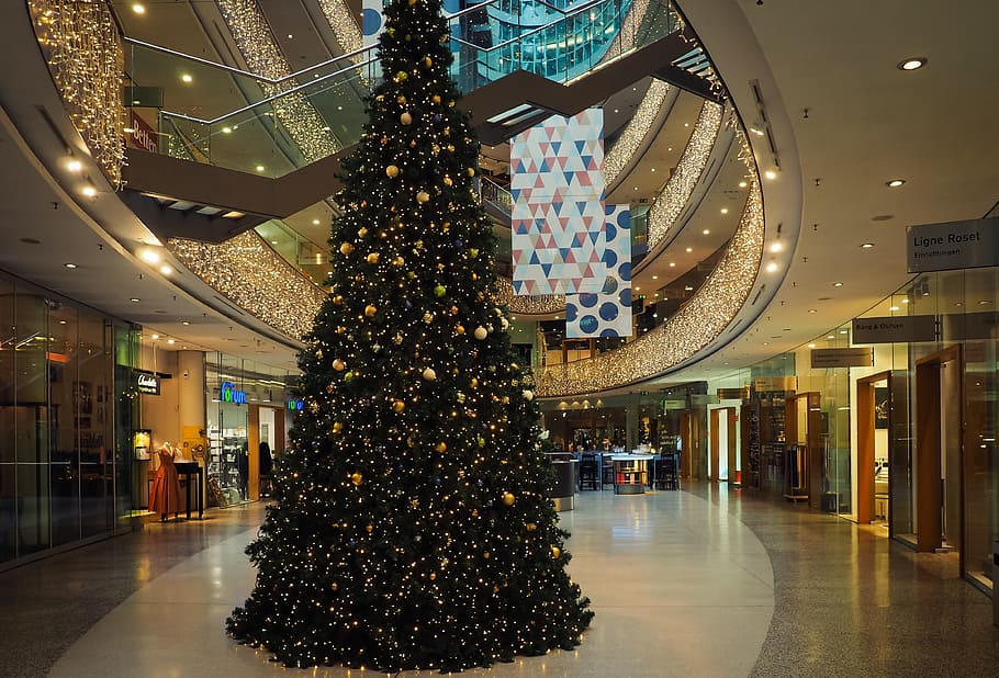 modern, architecture, city, light, building, christmas, shopping centre HD wallpaper