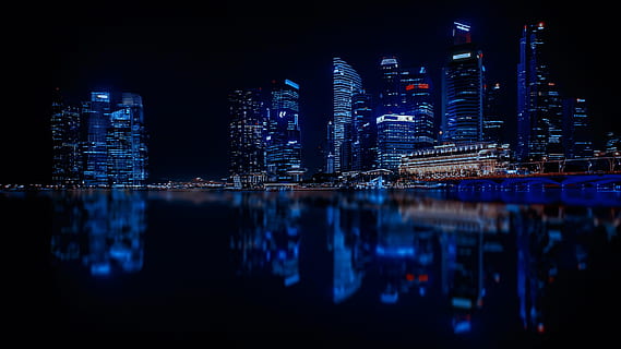 Illuminated Cityscape Against Blue Sky at Night, abstract, architectural design HD wallpaper