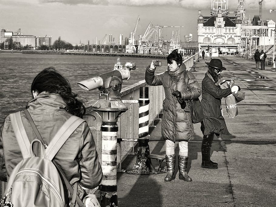 antwerp, noorderterras, wind, rain, people, schelde, cloudy HD wallpaper