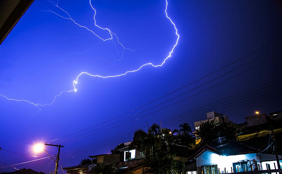 Lightning, Sky, Blue, Electricity, Power, storm, dramatic, bolt HD wallpaper