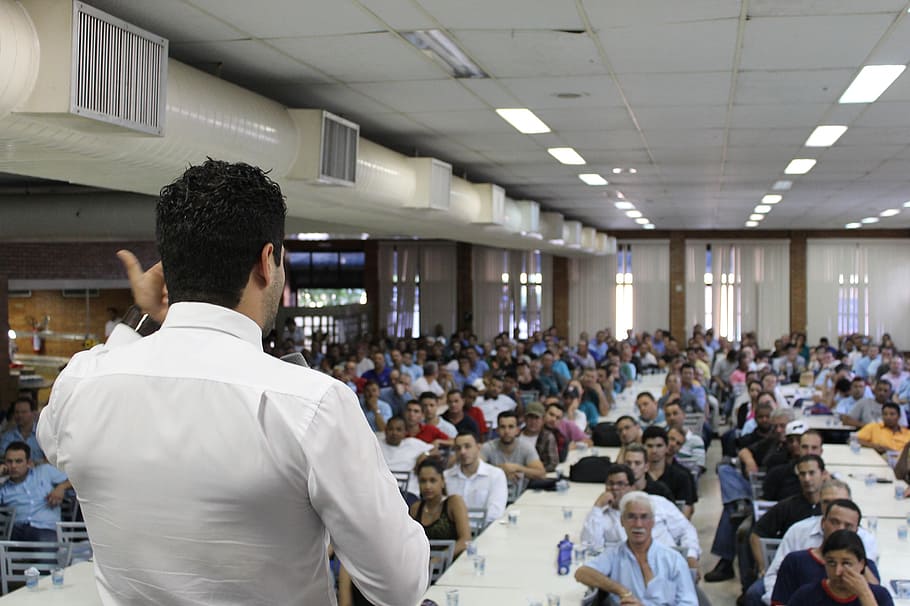 man in white dress shirt, lecture, presentation, event, people HD wallpaper