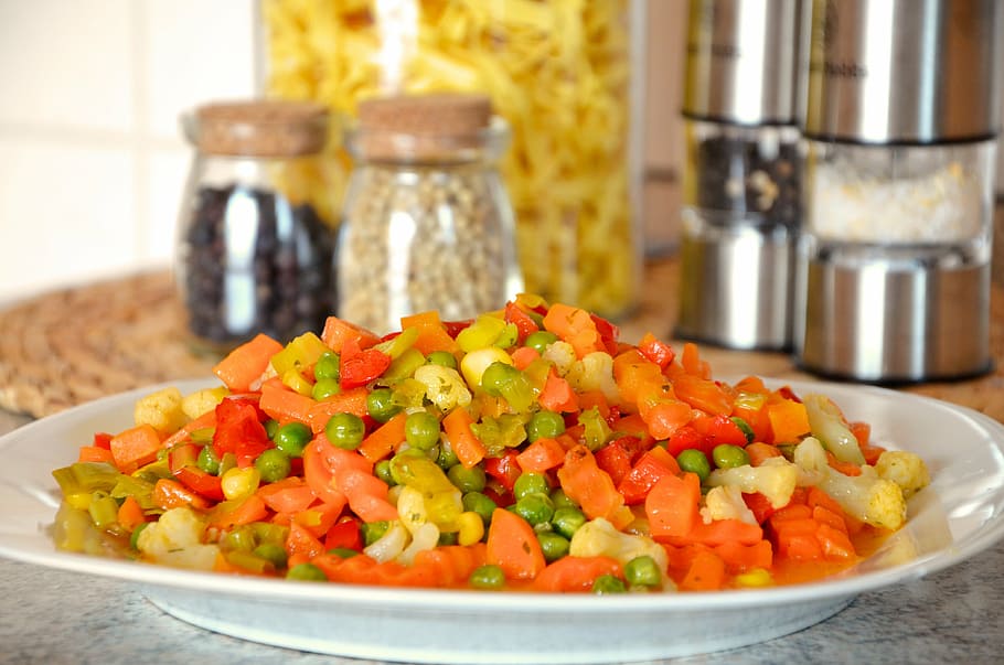 vegetables, mixed vegetables, peas, carrots, cook, healthy, HD wallpaper