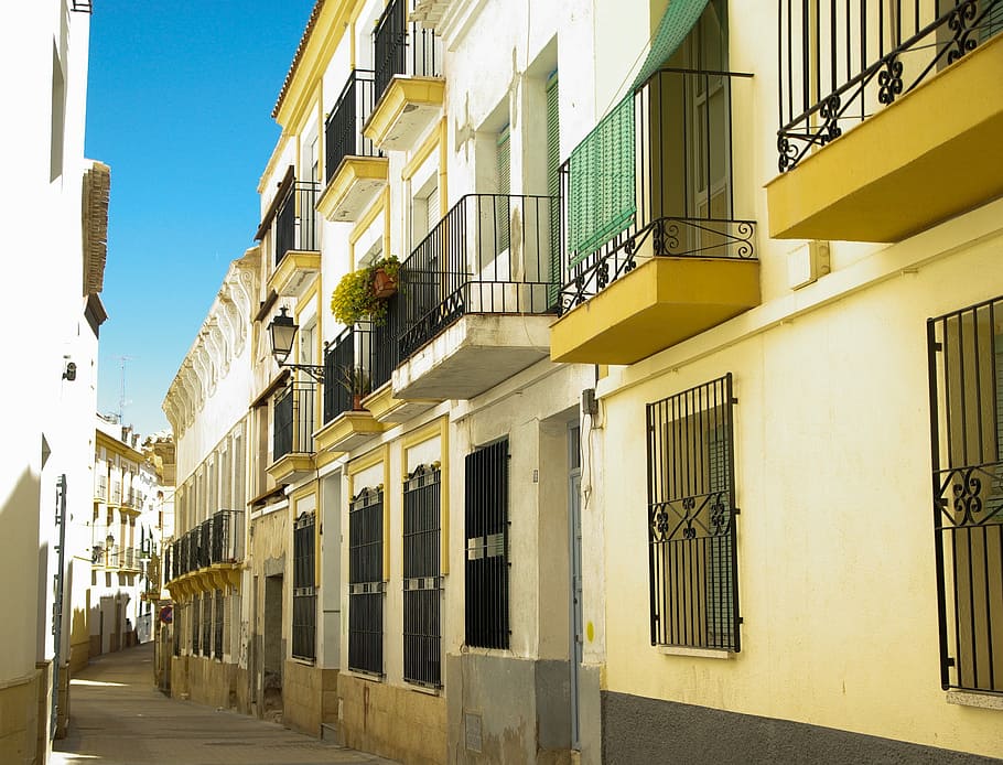 Spain, Lorca, Balconies, lane, architecture, street, building exterior HD wallpaper