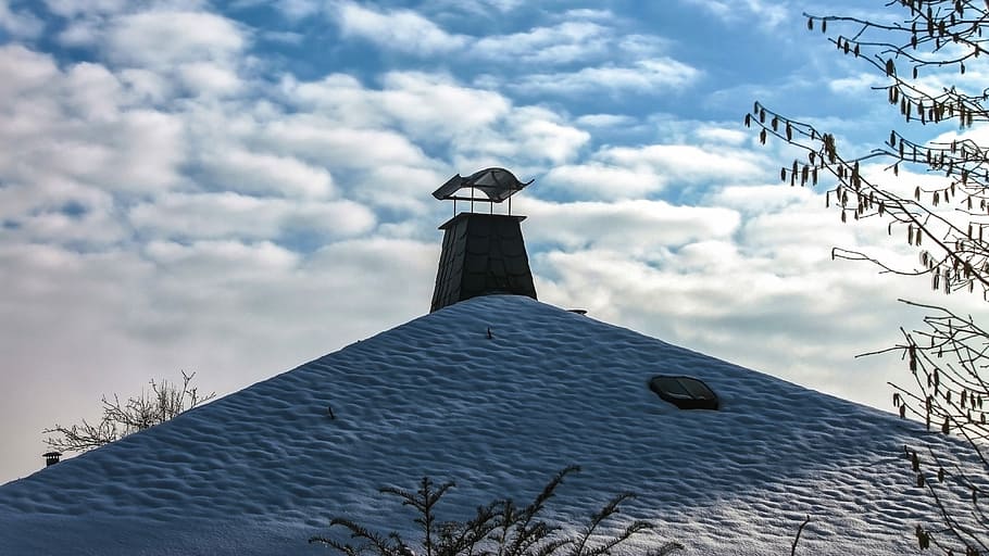 Clouds, Fireplaces, Chimney, roofing, building, sky, blue, air exhaust HD wallpaper