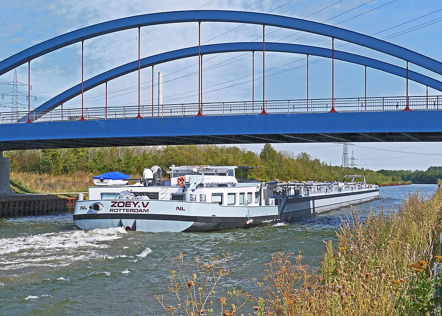 barge, europe class, tanker, dutch, datteln-hamm-channel, one-way traffic, HD wallpaper