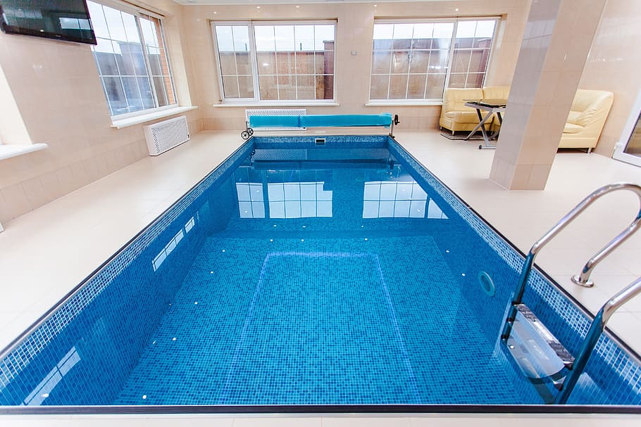 indoor swimming pool, cottage, interior, blue, indoors, no people HD wallpaper
