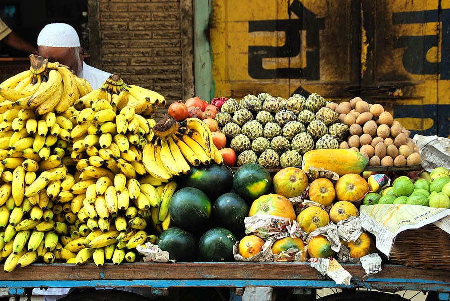 bundle of fruits, india, market, display, colorful, power, exotic HD wallpaper