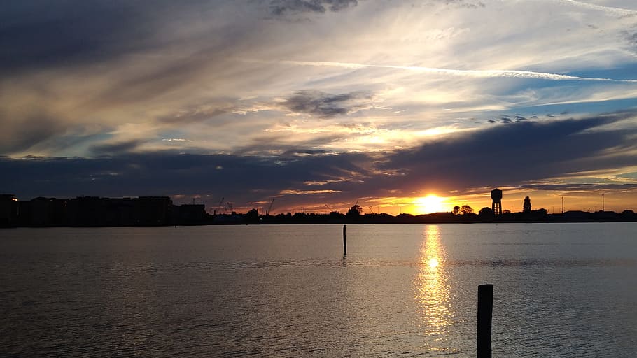 laguna, clouds, evening, water, reflection, veneto, sunset HD wallpaper