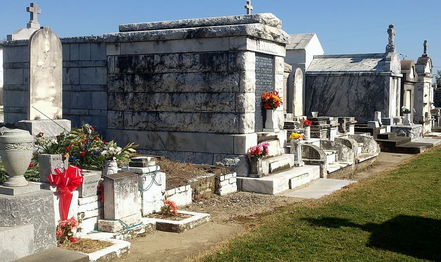 cemetery, graves, tombstone, burial, crypt, louisiana, headstones, HD wallpaper