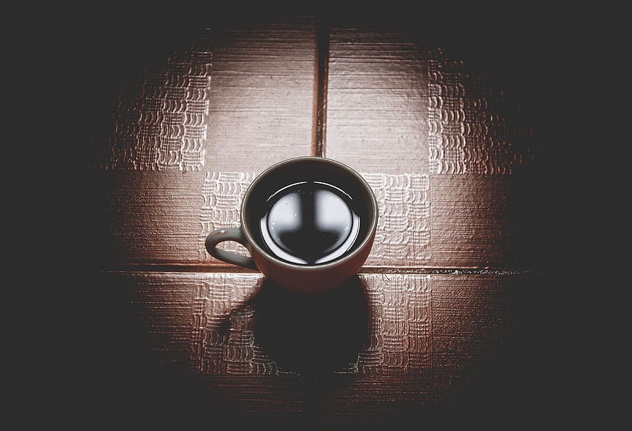 white ceramic teacup on brown surface, selective focus photo of mug filled with coffee HD wallpaper