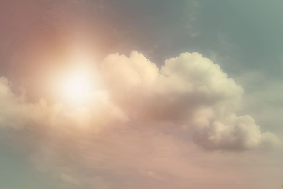 white clouds at daytime, sun, sky, blue, nature, light, weather HD wallpaper
