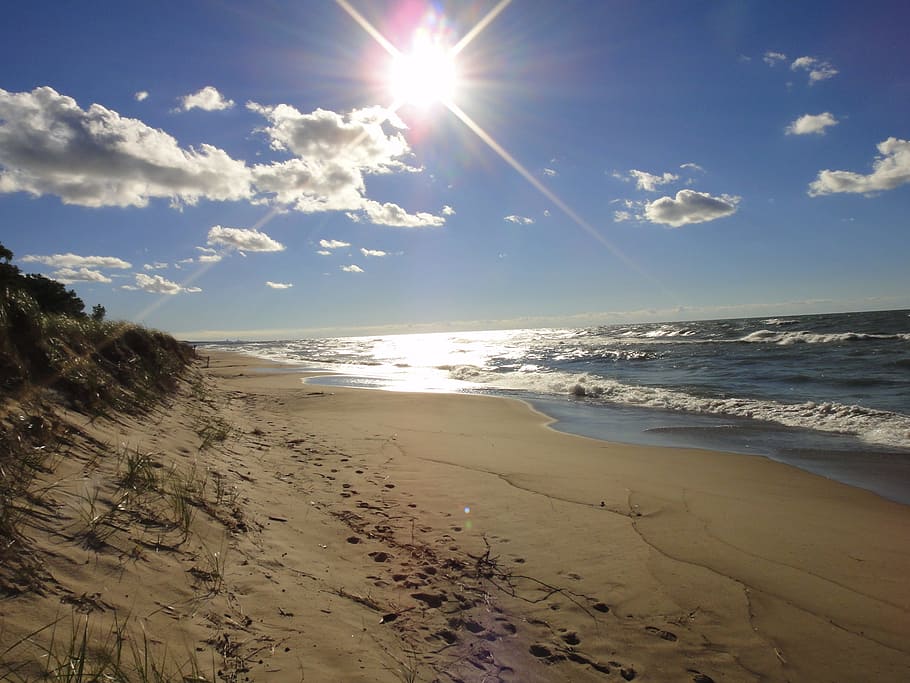 beach, sun, sand, sky, sea, water, land, sunlight, beauty in nature HD wallpaper