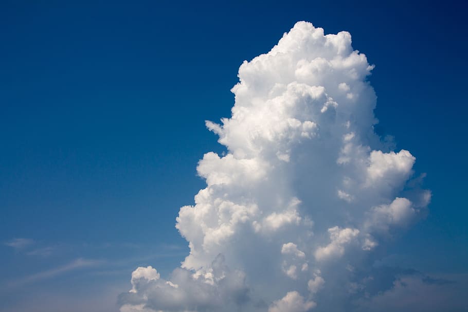 white clouds on blue sky, sea, summer, vacation, sun, holiday HD wallpaper