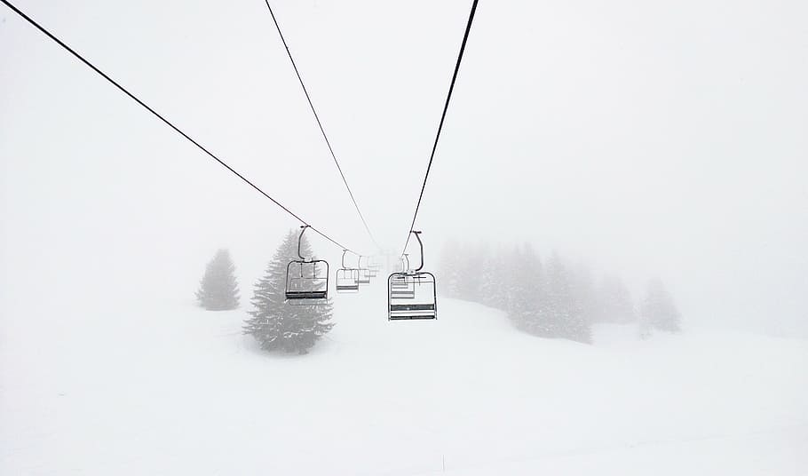 snow, cable car, white, mountain, skiing, winter, nature, cold - Temperature HD wallpaper
