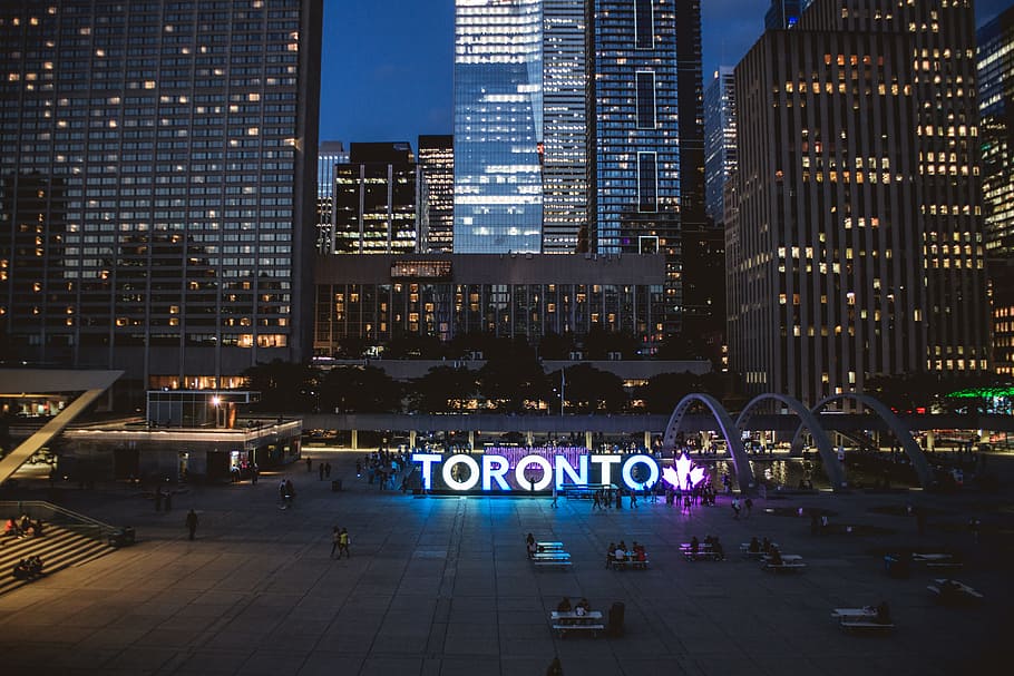 toronto, night, lights, reflection, beautiful, colors, city HD wallpaper