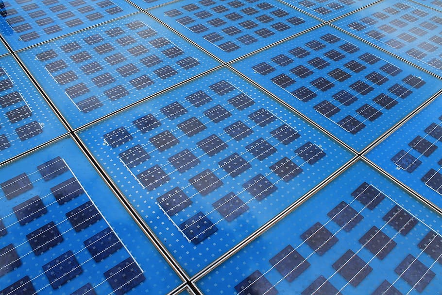 square blue framed glass flooring, photovoltaic, solar cells, HD wallpaper