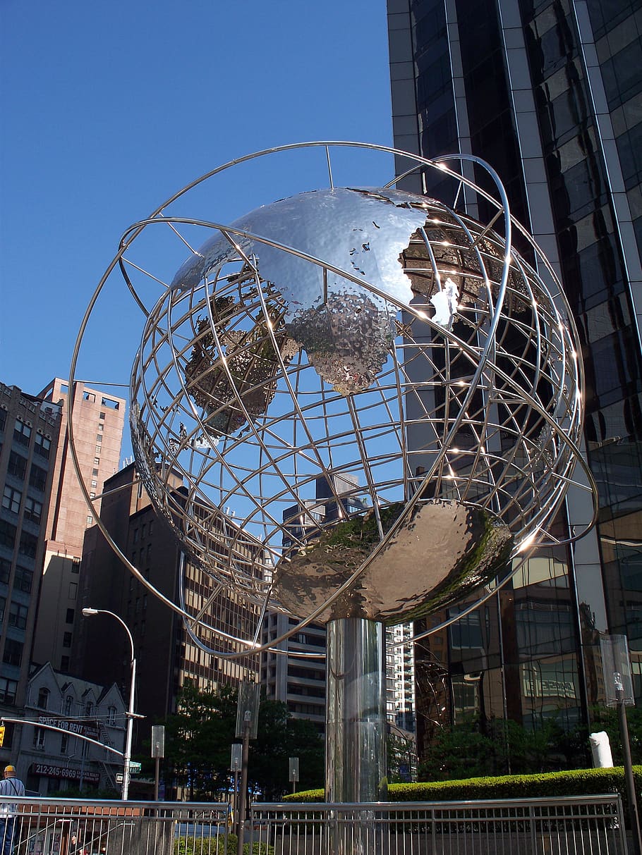 manhattan, time warner, new york, sphere, world, architecture HD wallpaper