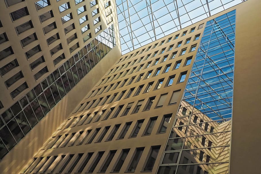 bottom view photography of brown building, architecture, skyscraper HD wallpaper