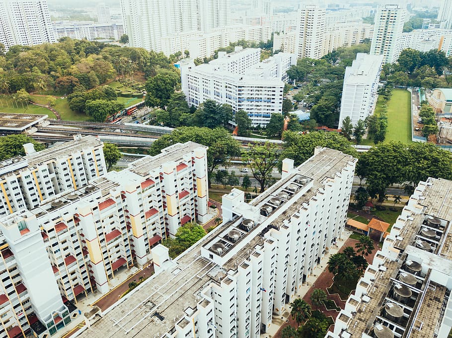 aerial view photography of white buildings, aerial photography of buildings HD wallpaper