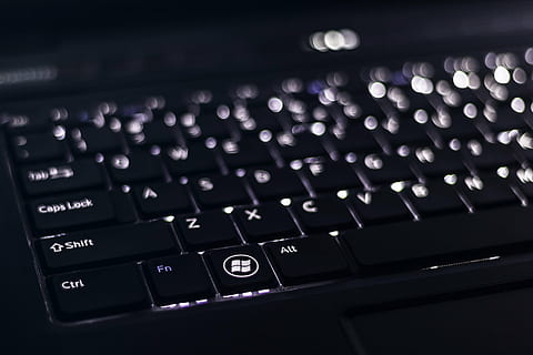 black laptop computer turned on, keyboard, computing, technology HD wallpaper