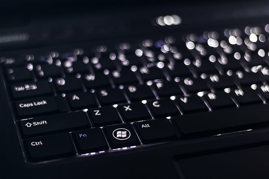 black laptop computer turned on, keyboard, computing, technology HD wallpaper