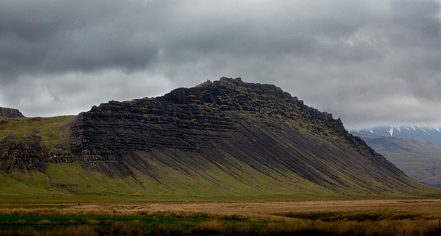 Mountain, green mountain, landscape, iceland, cloud, storm, environment HD wallpaper
