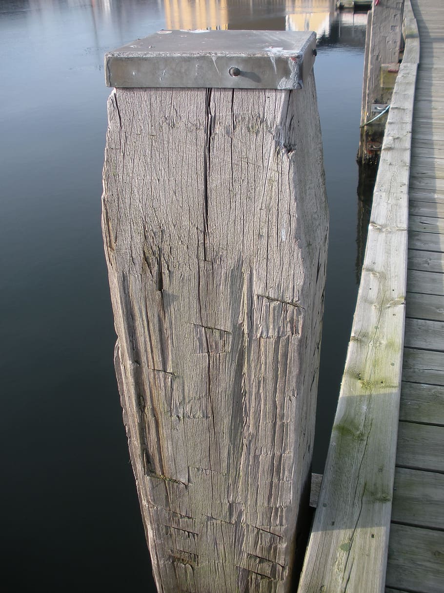 Pole, Jetty, Old, Tether, Structure, brown, water, blue, metal top HD wallpaper