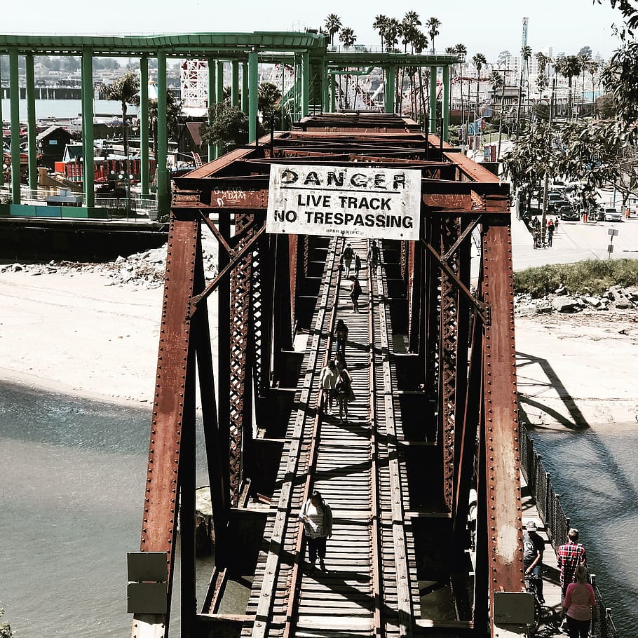 santa cruz, beach, train industry, people, vehicle, text, transportation, HD wallpaper