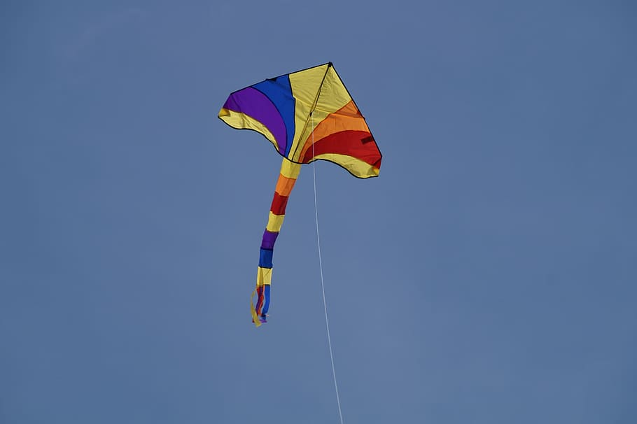 flying multicolored kite, Dragons, Toys, Colorful, sky, blue HD wallpaper