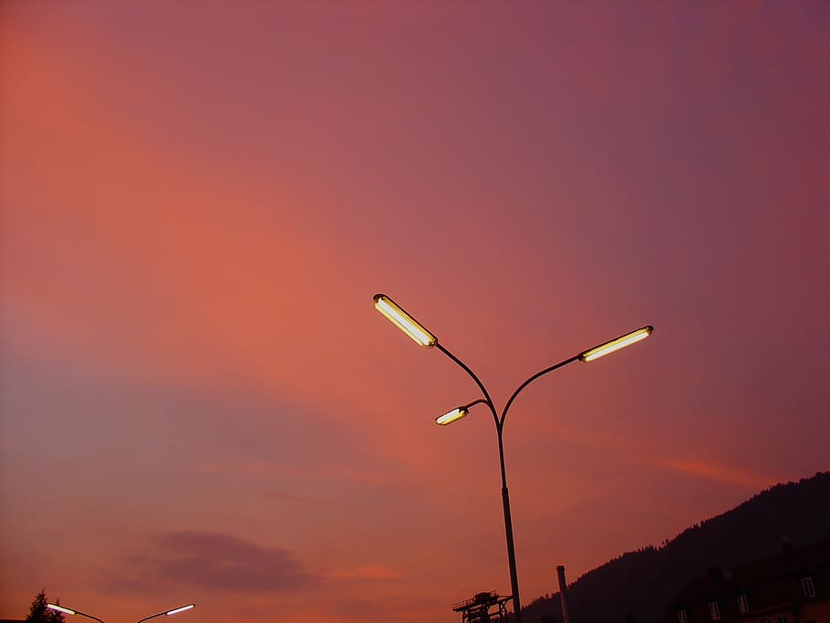 sky, sunset, red, at dusk, sunrise, light, rays, sunlight, clouds HD wallpaper