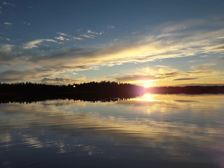 lake, water, solar, sunset, reflection, mirroring, cloud, summer HD wallpaper