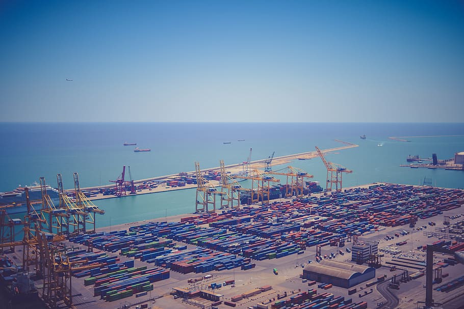 business, containers, cranes, harbor, harbour, port, sea, shipping containers HD wallpaper
