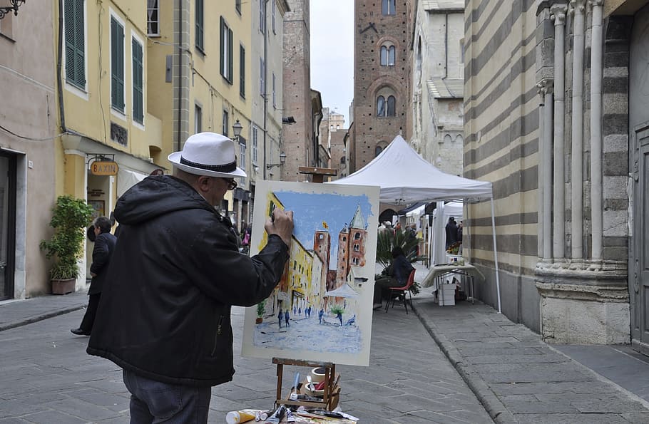 painter, the framework, painting, realist, building exterior HD wallpaper