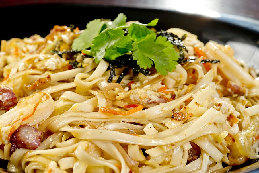 noodles, seafood, fry, mix, grilled, dish, vegetables, dinner