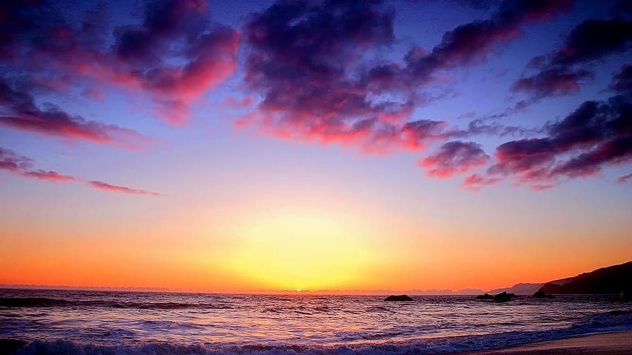 orange sunset above sea water, mar, nature, sky, cloud - sky HD wallpaper