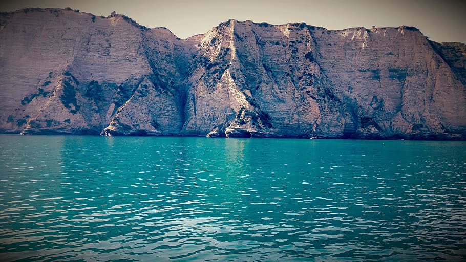 bay, beach, blue, calm, cliff, concave, idyllic, island, landscape HD wallpaper