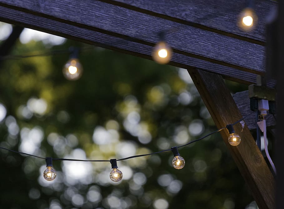 white string lights in tilt shift photography, selective focus string light HD wallpaper