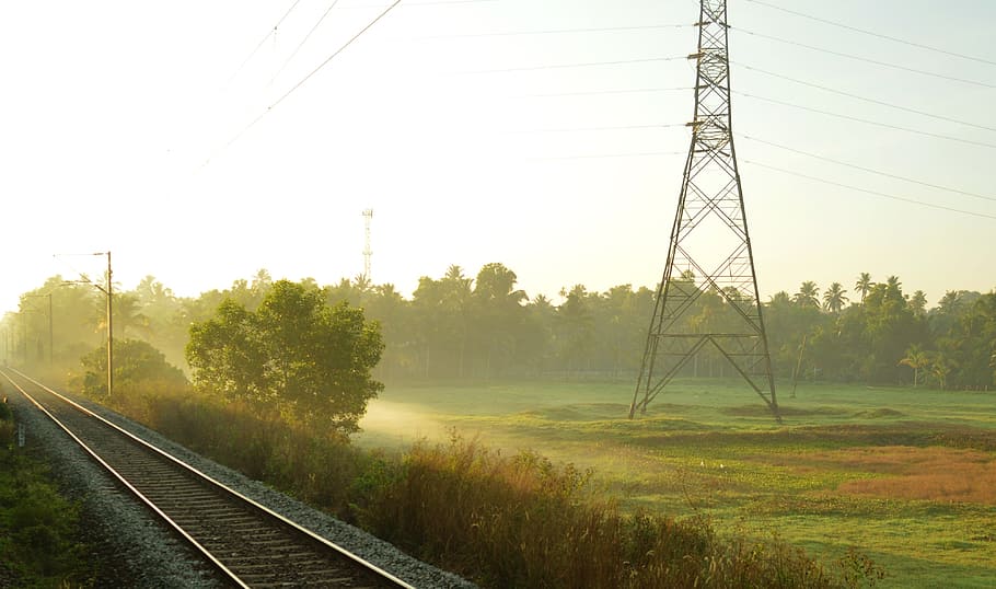 train, railway, landscape, light, transport, trip, electricity HD wallpaper