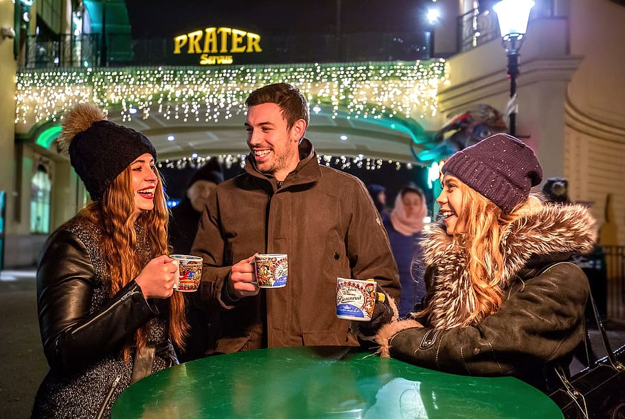 winter market at the prater, vienna, mulled wine, punch, christmas market, HD wallpaper