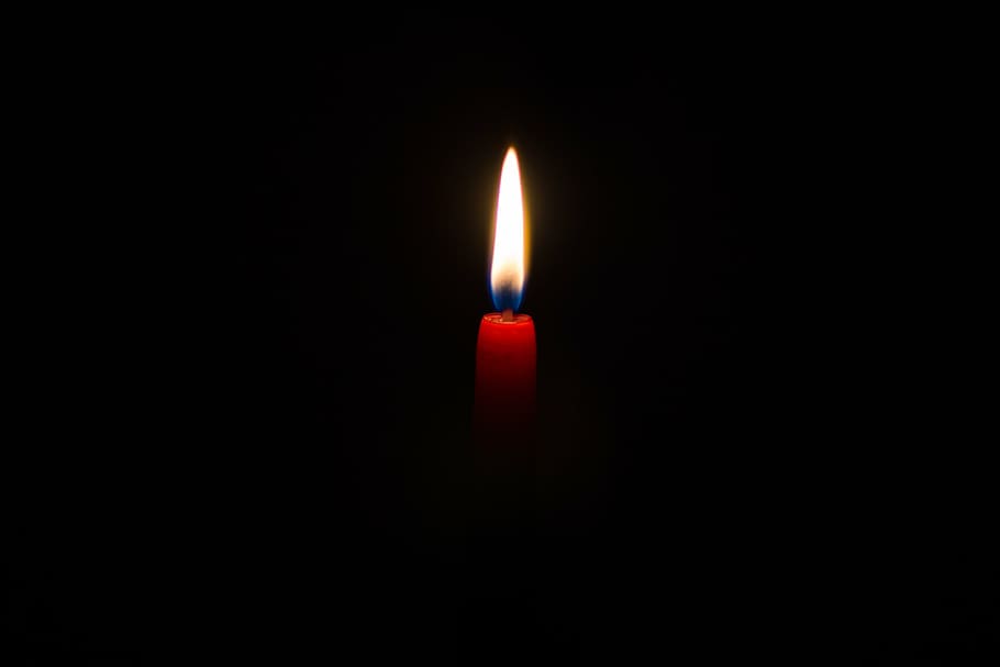 lighted candle against black background, dark, night, spark, wax, HD wallpaper