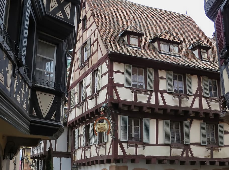 alsace, colmar, facades, pinions, studs, old houses, building exterior, HD wallpaper