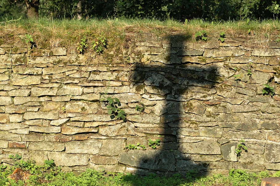 wall, stone, shadow, cross, drought, plant, nature, day, no people HD wallpaper