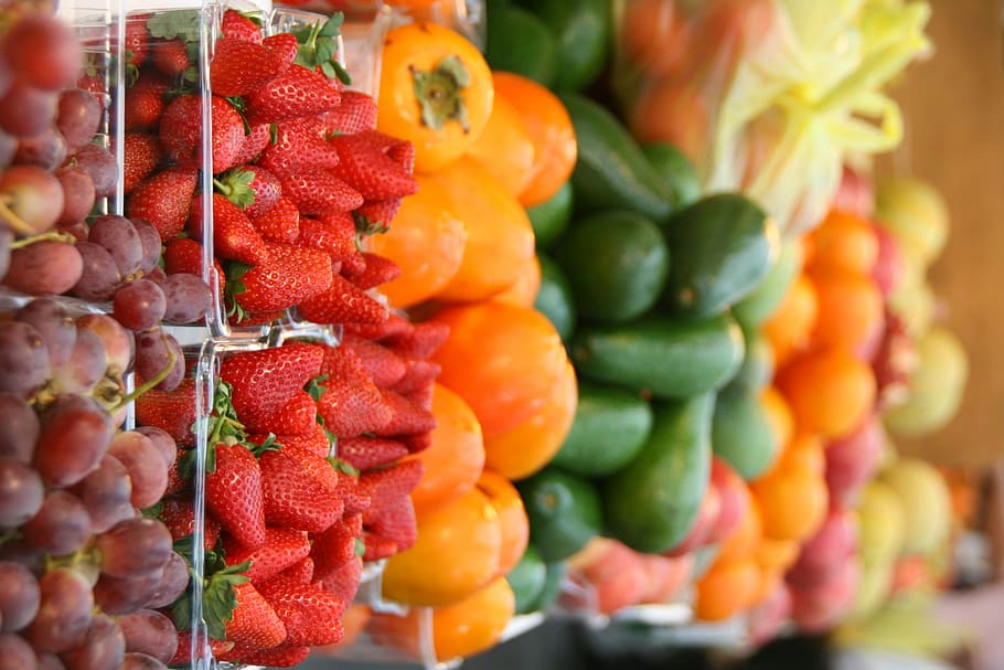 strawberries, fruit, vegetable, market, stall, punnet, food HD wallpaper