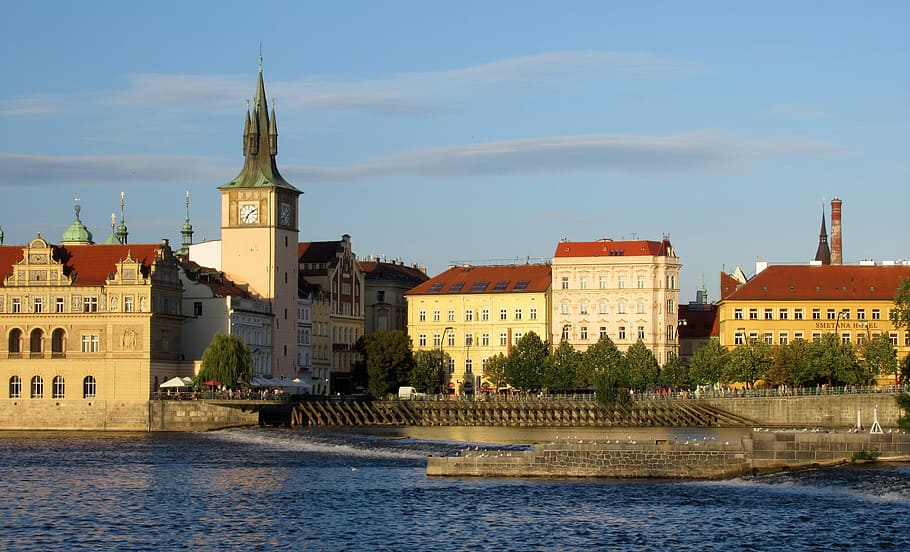 prague, vltava, tower, buildings, architecture, built structure HD wallpaper