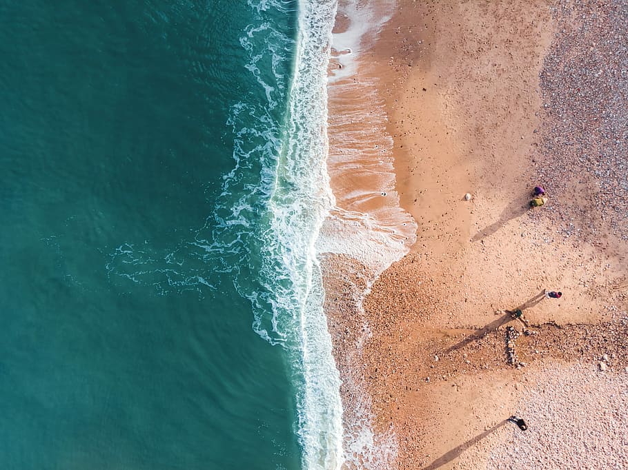 aerial view of people on beach, aerial photography of beach, water, HD wallpaper